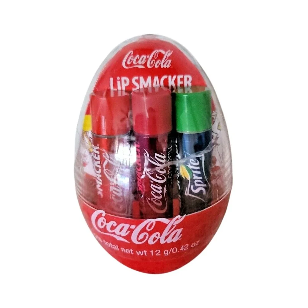Coca-Cola Lip Smacker Lip Balm Trio in Red Egg Case Classic Cherry Sprite 0.42oz